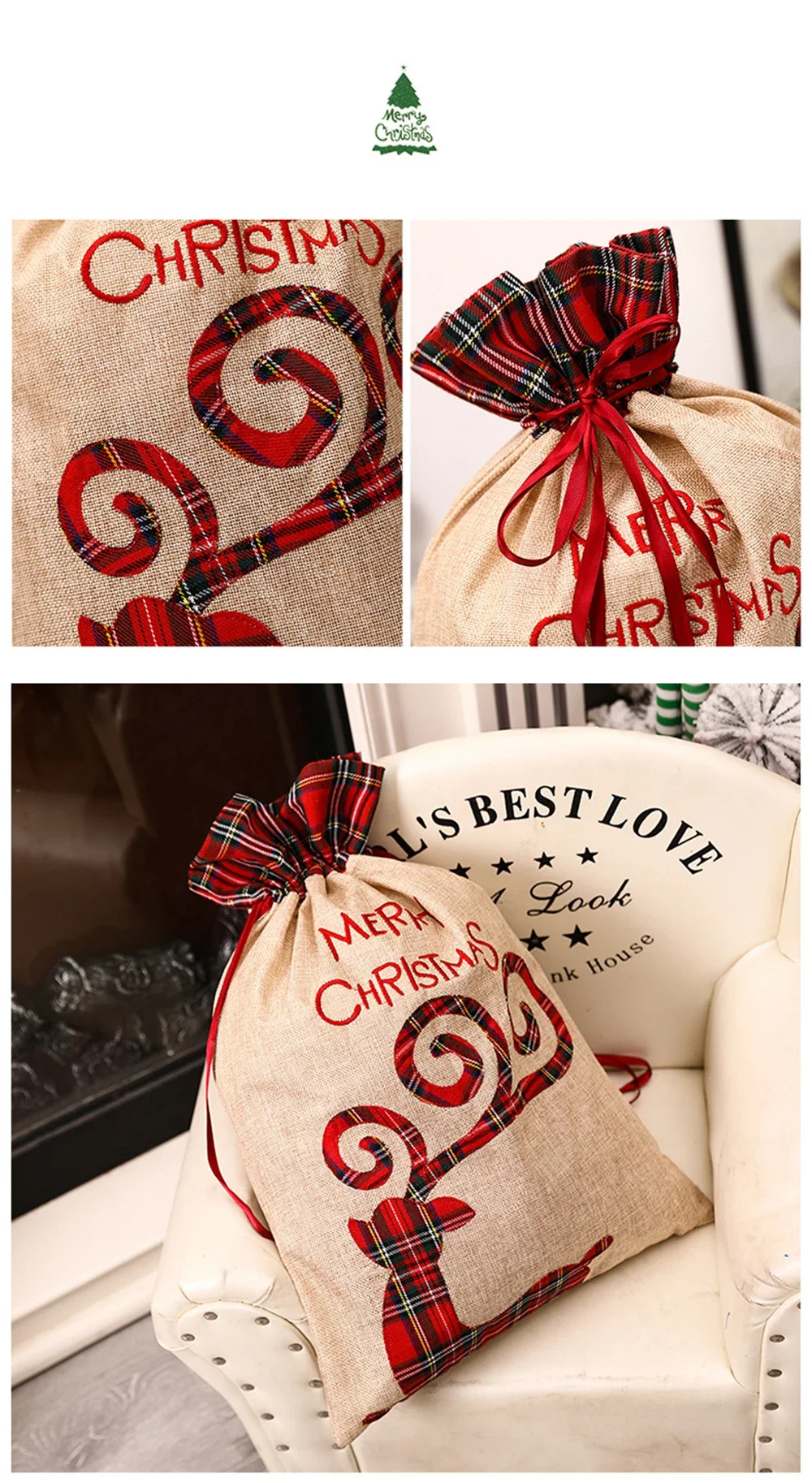 Bolsa de regalo navideña personalizada con cordón, ideal para decorar fiestas navideñas, juguetes y regalos de niños y niñas._voghion.com