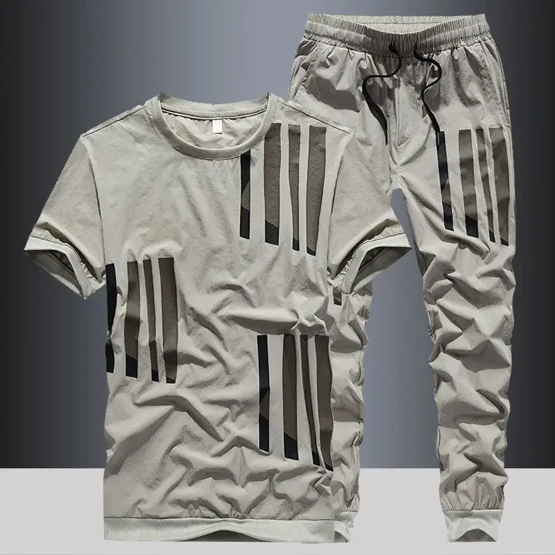 Men's Top Pants Sets Fashion Sports Suits Kpop Sweatpants Xl Clothing Cool No Logo Man T Shirt Polyester Slim Fit Chic Tracksuit