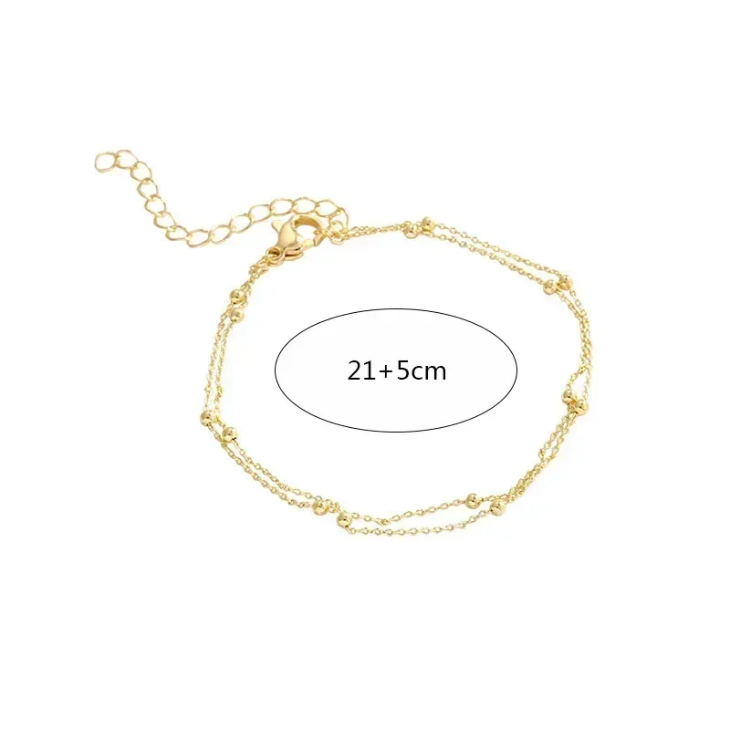 Double Layers Small Round Beads Bracelet Women's Hand Bracelet Gold Color Chain Simple Female Ball Jewelry