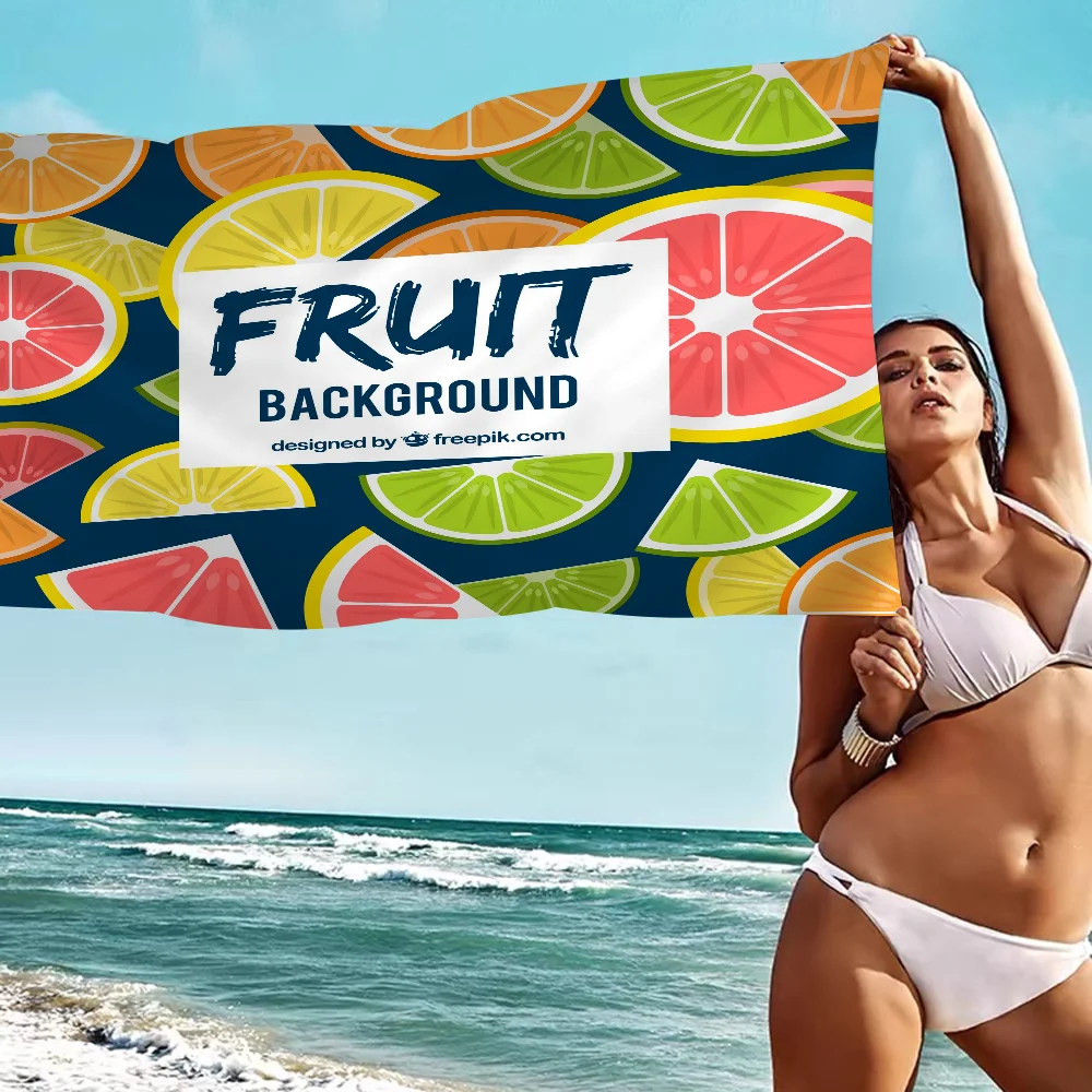 thumbnail image 1 of Bonita toalla de playa con forma de fruta, limón, coco y aguacate, de dibujos animados, para verano, para niños, grande, para piscina, playa, de microfibra, absorbente, para viajes, 1 of 5