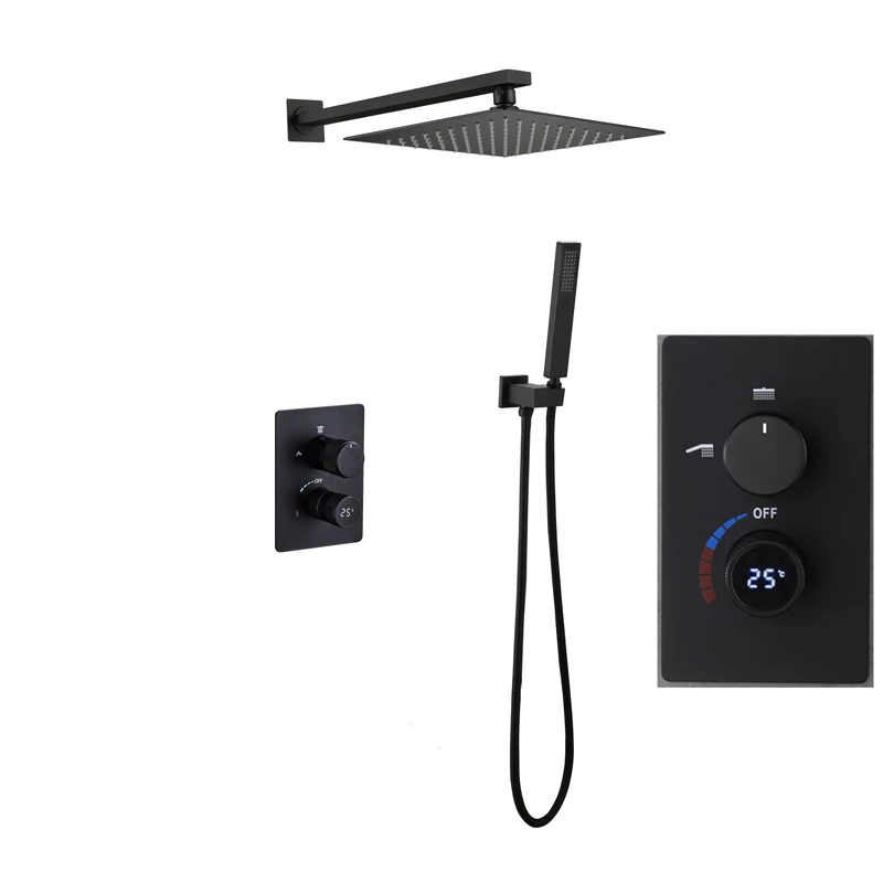 DigitalMatteBlackBathroomShowerFaucetBlackAllMetalShower