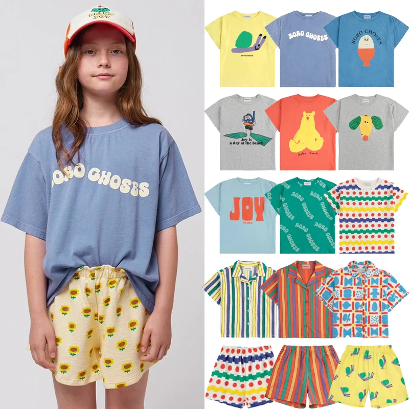 Children's T-shirt Boys Letter Printed Girls Cartoon Kids Striped Shirt Shorts Set