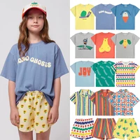 Children's T-shirt 2025 New Spring Summer Boys' Letter Printed Top Girl Cartoon T-shirt Kids Striped Shirt Shorts Set 1