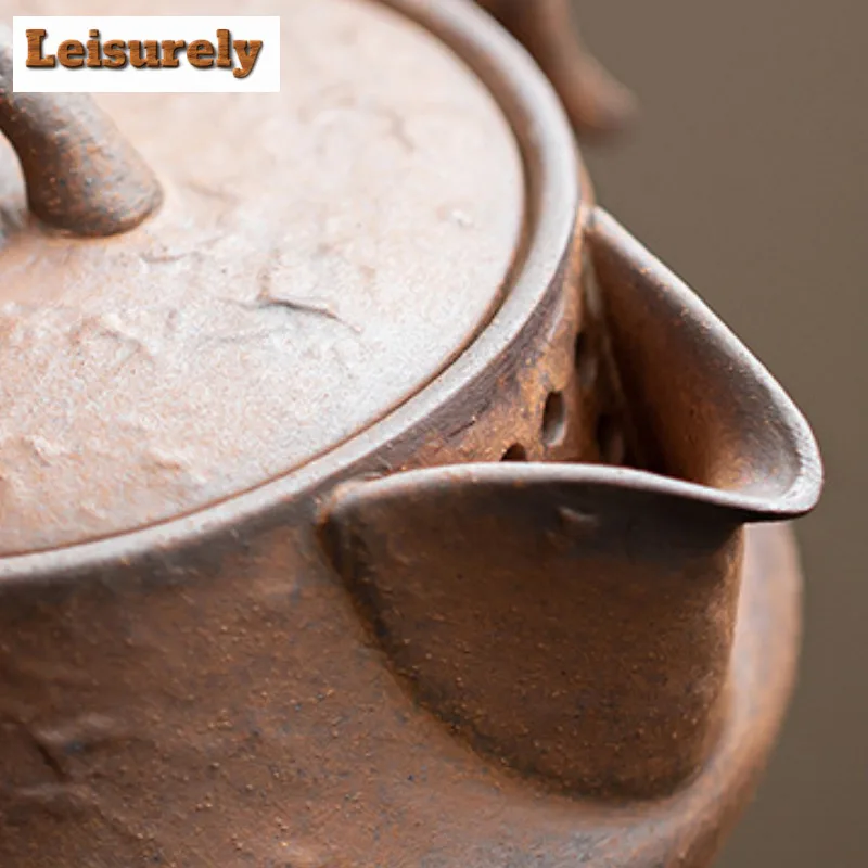 Retro Old Rock Mud Lifting Beam Teapot Boutique Tea Infuser Pot Tea Making Kettle with Ball Hole Tableware Supplies Ornaments
