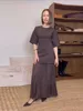 Elegant Patchwork Pleated Long Dress Women Brown O-neck Half Sleeve Slim Dresses Female 2025 Spring Summer Lady High Street Robe 4