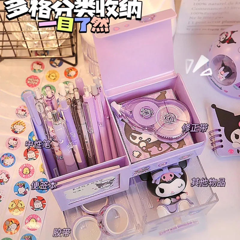 Stationery Organizer Pen Holder Sanrio Pen Container Storage Box Cute Children Girl Cinnamoroll Kuromi My Melody Creative Student Stationery Accessories Gift