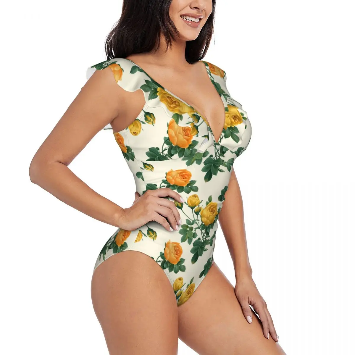 Costume Da Bagno Intero Sexy Costume Da Bagno Push Up Floreale Giallo Rosa Donna Ruffle Monokini Costume Da Bagno Body Costume Da Bagno
