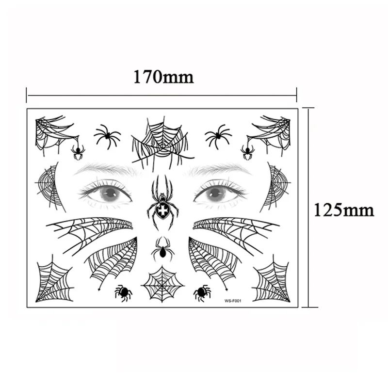 Tattoo Sticker Temporary Tattoos Makeup Stickers Spider Web Face Black Style Body Waterproof Fake Tattoo For Halloween