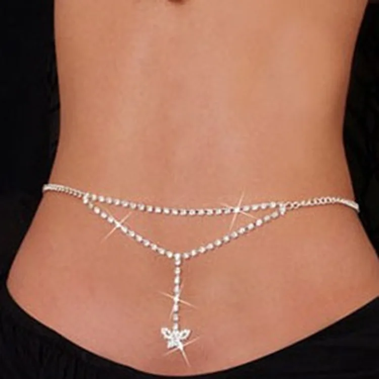 Rhinestone Body Chains Belt Crystal Waist Chains Heart Pendant Summer Beach Waist Body Jewelry Festival Belt Belly Jewelry Women - Image 3