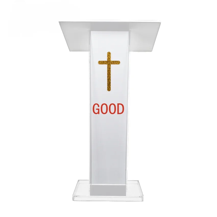 Transparent Acrylic Podium With White Acrylic Front Panel 43.4" Tall Pulpit Senior Lectern Easy Assembly Atril Color Options