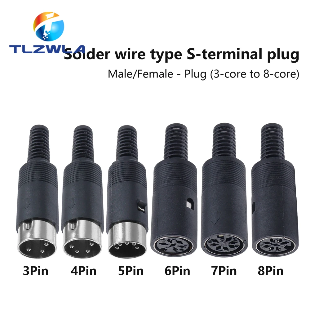 Solder Connector DIN 3 4 5 6 7 8 Pin DIN Male Female Plug Plastic Handle Female Socket Hulled Panel Mount Chassis