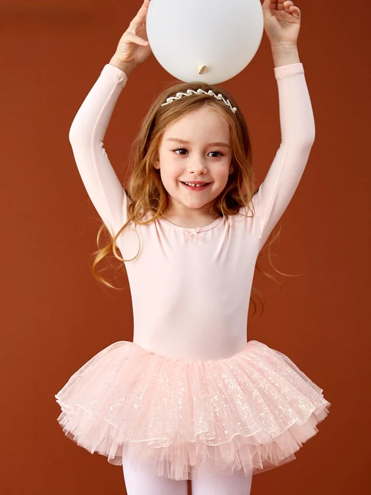 Ballet Leotard Girls Ballet Dress Kids Long Sleeve Dance Clothes Baby Ballet Tutu Skirt Stage Performance Competition Costume