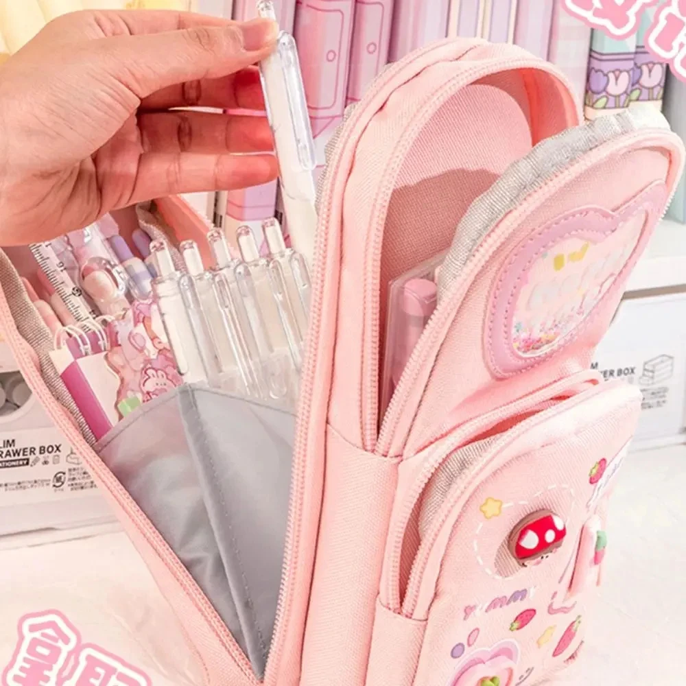 Large Capacity Schoolbag Type Pen Case Pencil Bags Korean Kawaii Canvas Pencil Case For Kids Children Student Stationery Storage