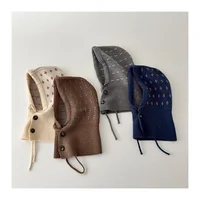 Baby Girl Boys Winter Headwear Korean New Style Kids Spring Floral Knitted Hat Windproof Warm Integrated Neck Warmer Beanie