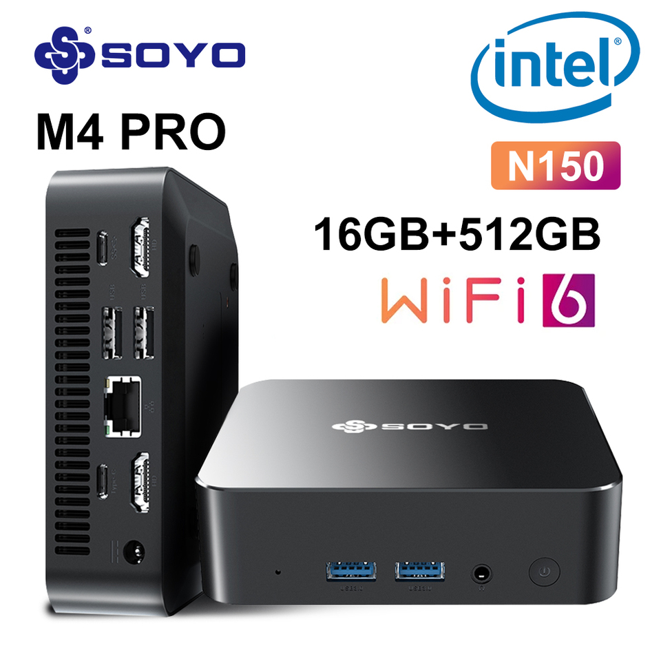 SOYO M4 PRO Mini PC Intel Twin Lake N150 Mini PC Computer PC Win11 Pro Mini PC DDR4 16GB RAM 512GB ROM WiFi6 BT5.2 Desktop