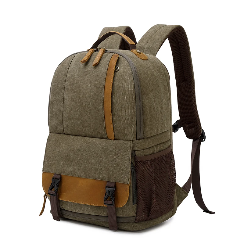 Lona e Couro Ombro Pequeno Fotografia Bolsa Mochila Câmera Profissional Multi-função Dslr Drone Laptop