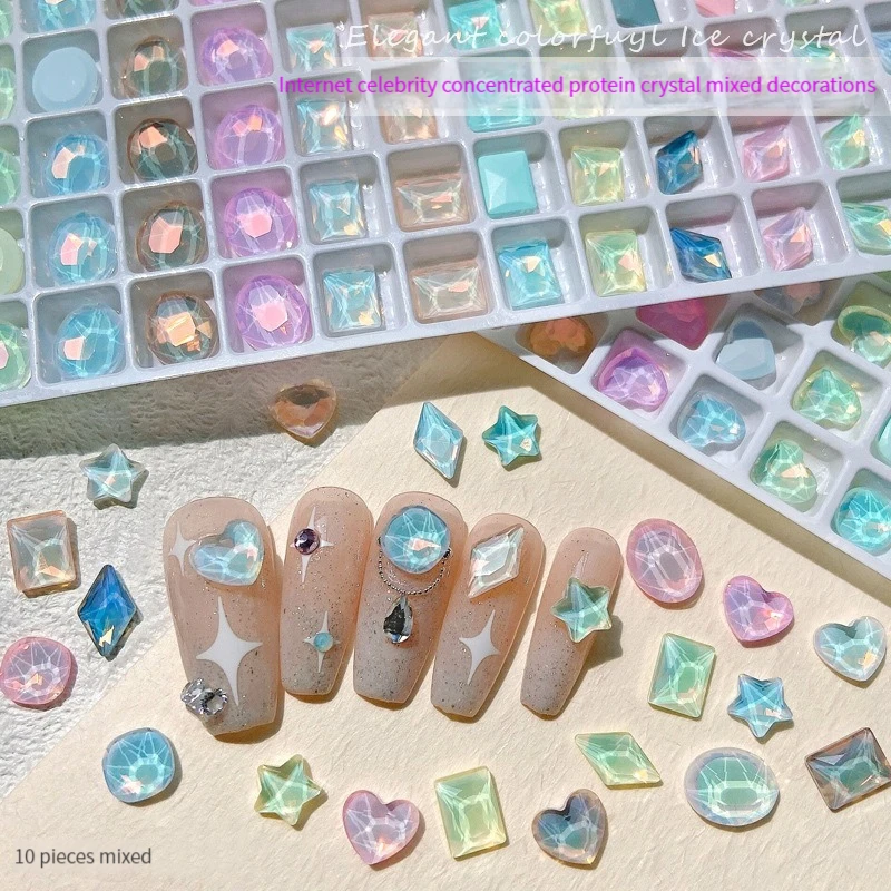 

10pcs Flat Bottom Crystal Mixed Colour Nail Art Rhinestone Super Flash High Quality K9 Glass 3D Manicure DIY Decoration