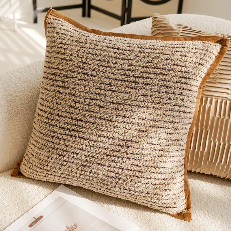 Luxurious Brown French Stamped Decorative Pillow Cover - Elegant Waist Cushion Decor