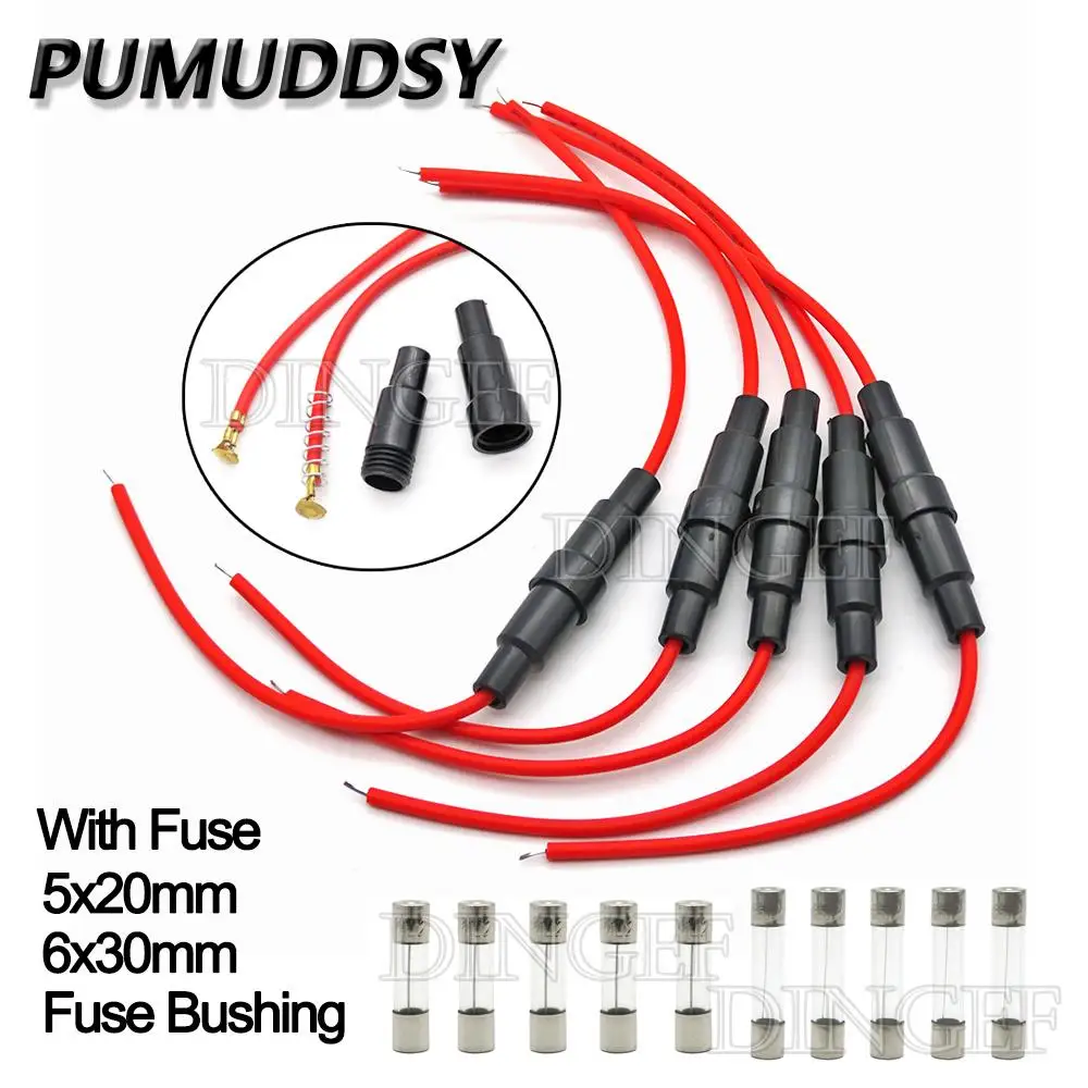 5Set 5*20mm 6*30mm Glass Fuse Holder Screw Type with 22AWG Wire Cable 250V 5X20MM Glass Fuse Tube Casing 6x30mm