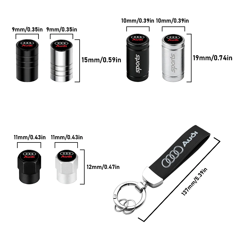 Luxury Car Tire Valve Caps and Suede Keychain Gift Set