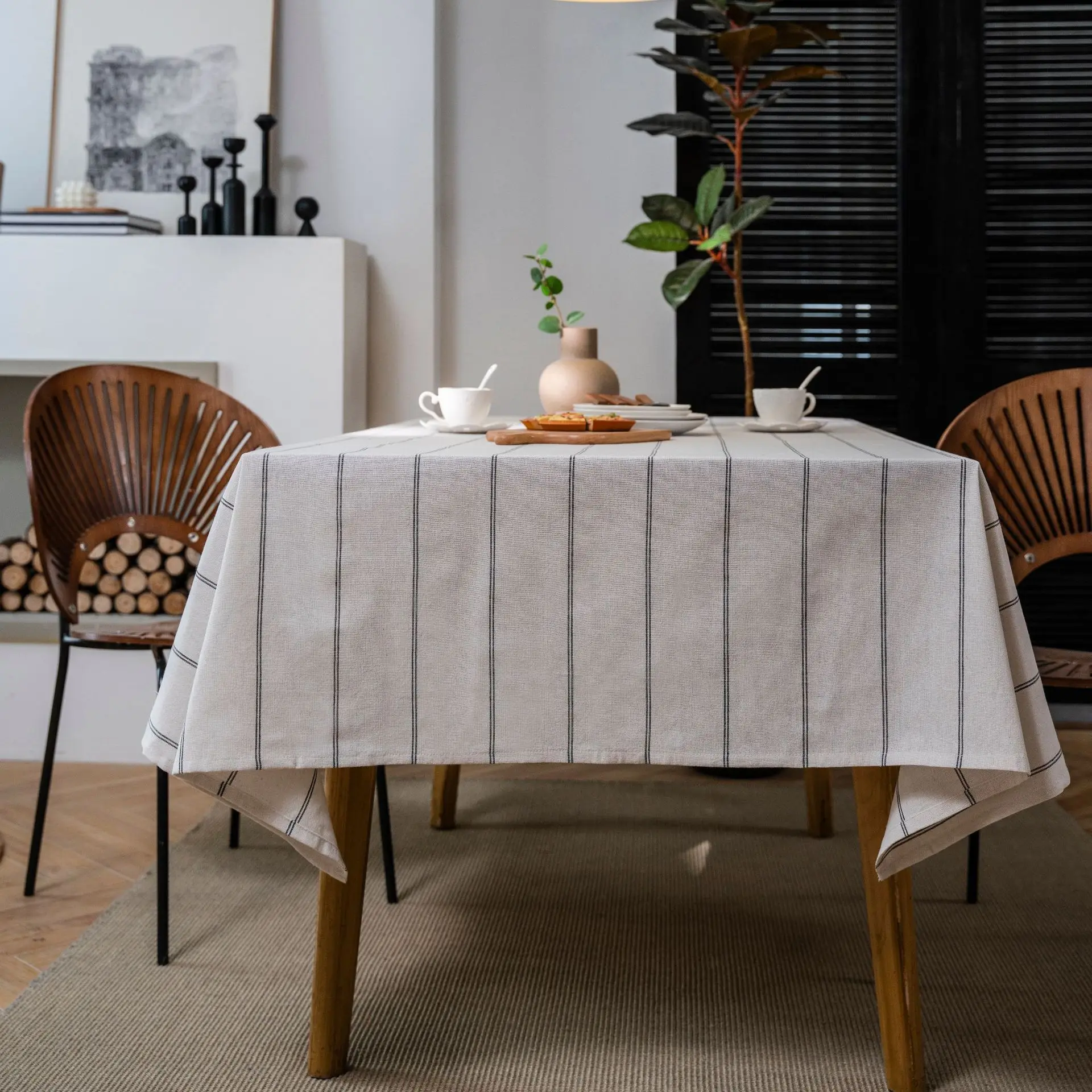 

Black Striped Table Cloth Nordic Cotton and Linen Rectangular Tablecloth For Table Coffee Tea Table Cover Wedding Home Decor