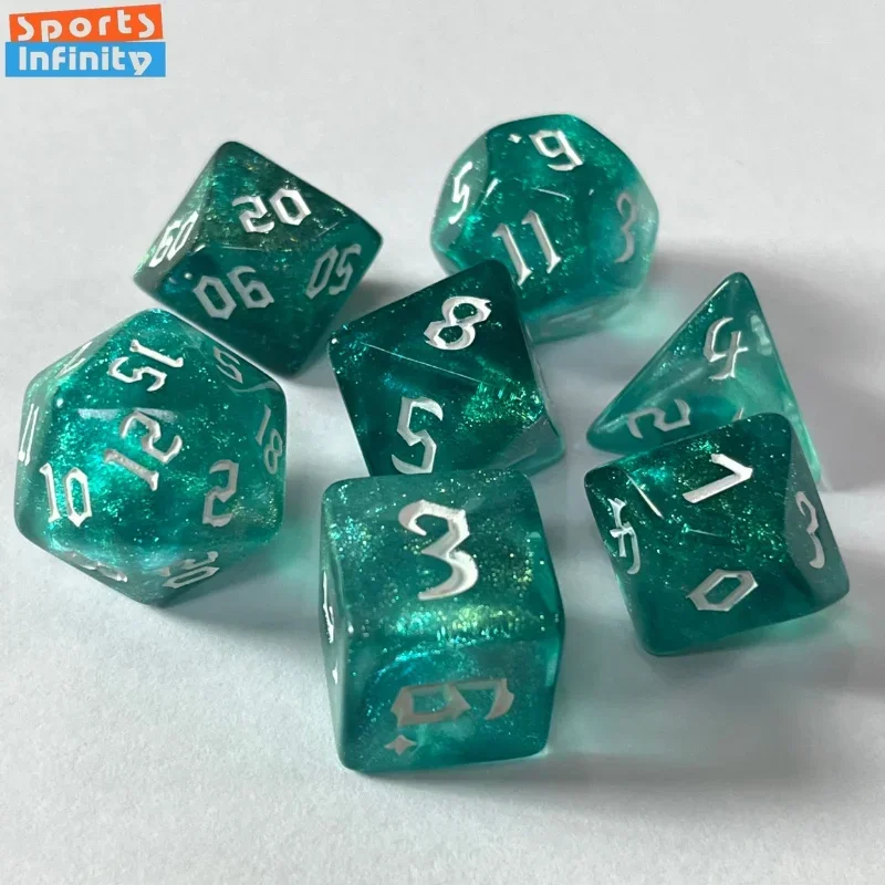 

7 Pcs Set Two Color Polyhedral Beautiful Dice D4 D6 D8 D10x2 D12 D20 Digital Dice for Table Games Entertainment Board Game TRPG