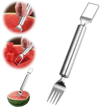 2025 Newest Watermelon Slicer Tool Stainless Steel Fruit Cutter Dual Head Watermelon Fork Melon Cutter Kitchen Gadgets
