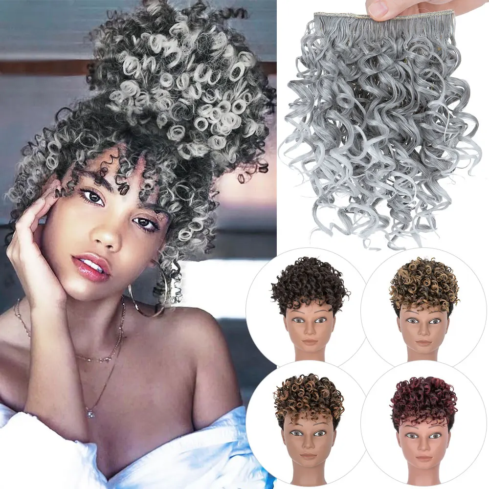 Snoilite Synthetic Afro Puff Bangs Hairpiece Short Kinky Curly Hair Bang For Women Natural Heat Resistant Fiber Hair Extensions