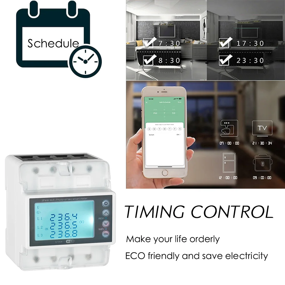 3 Phase 4 Wire 380V 100A Tuya WiFi Smart Bi-Directional Energy Power kWh Meter O