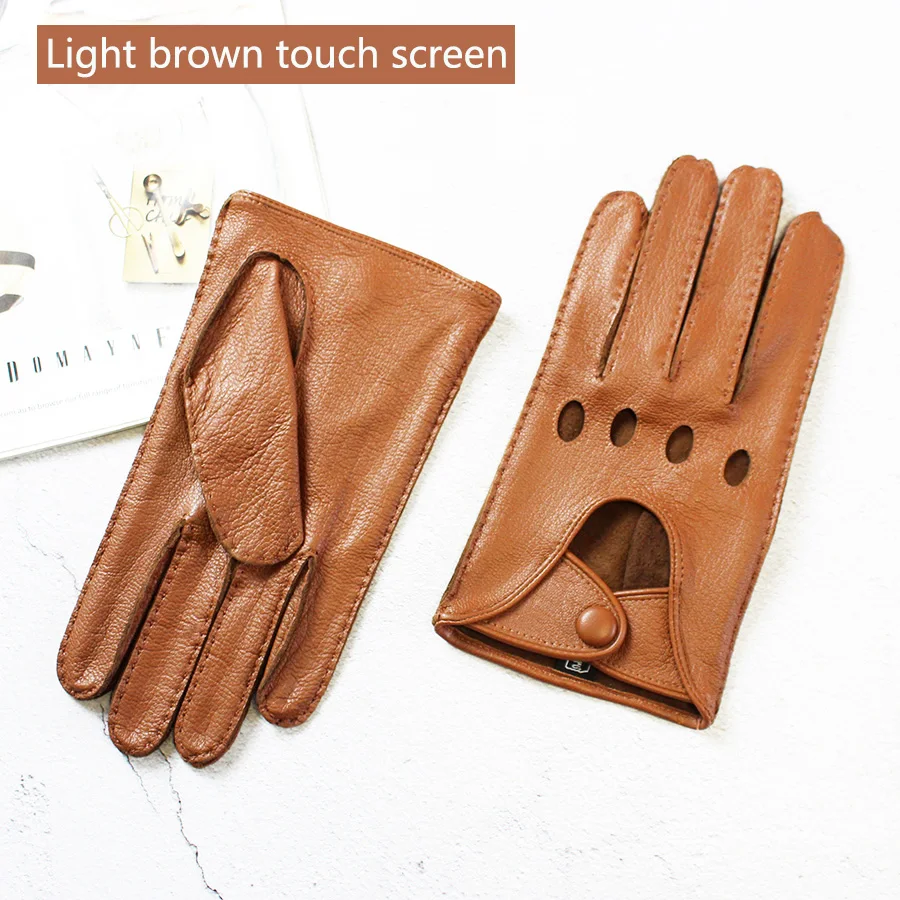 Deerskin Driving Driver Leather Gloves Men's Thin Hollow Breathable Spring and Summer Motorcycle Riding Manual Stitching