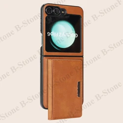 Leather Wallet Case with Detachable Wireless Charging Phone Cover and Card Holder Features - Galaxy Z Flip5 (Brown)