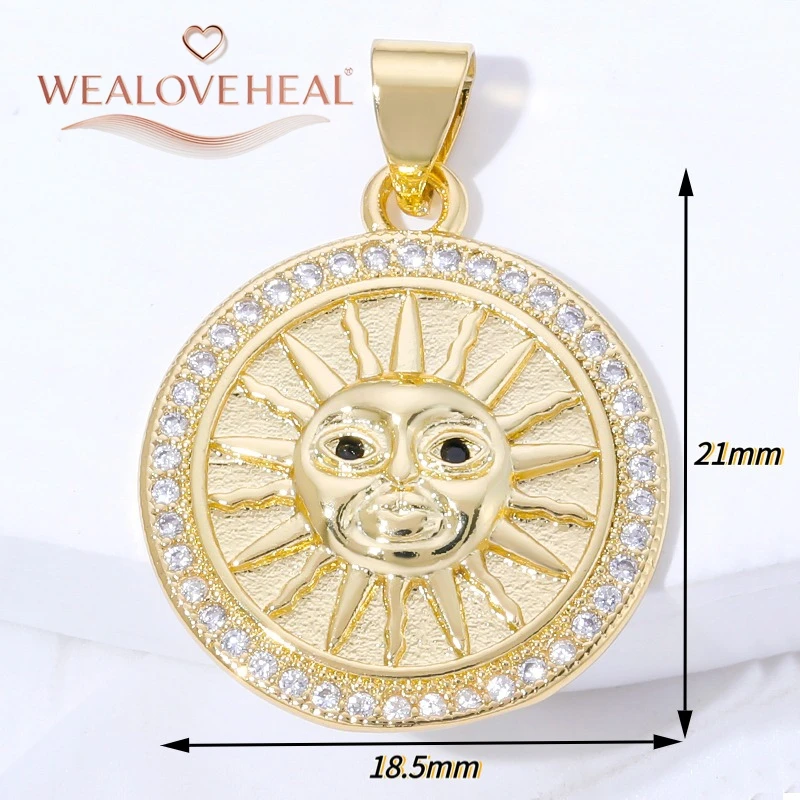 anhänger schmuckherstellung,18K Vergoldete Messing-Sonnenanhänger, Ovale Sonnenstrahlen-Charms mit Hängenden Geometrischen Anhängern, Hochwertige Schmuckkomponenten für Bastelarbeiten – Detail 25