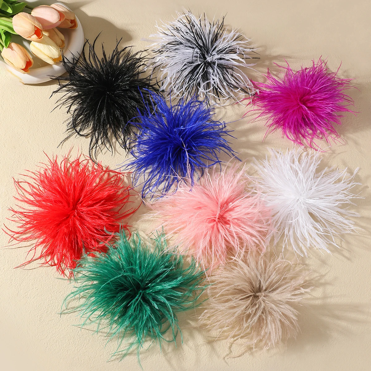 15CM French Style Multicolor Feather Big Brooch for Women Vintage Trendy Handmade Lapel Pins Wedding Party Jewelry Accessories