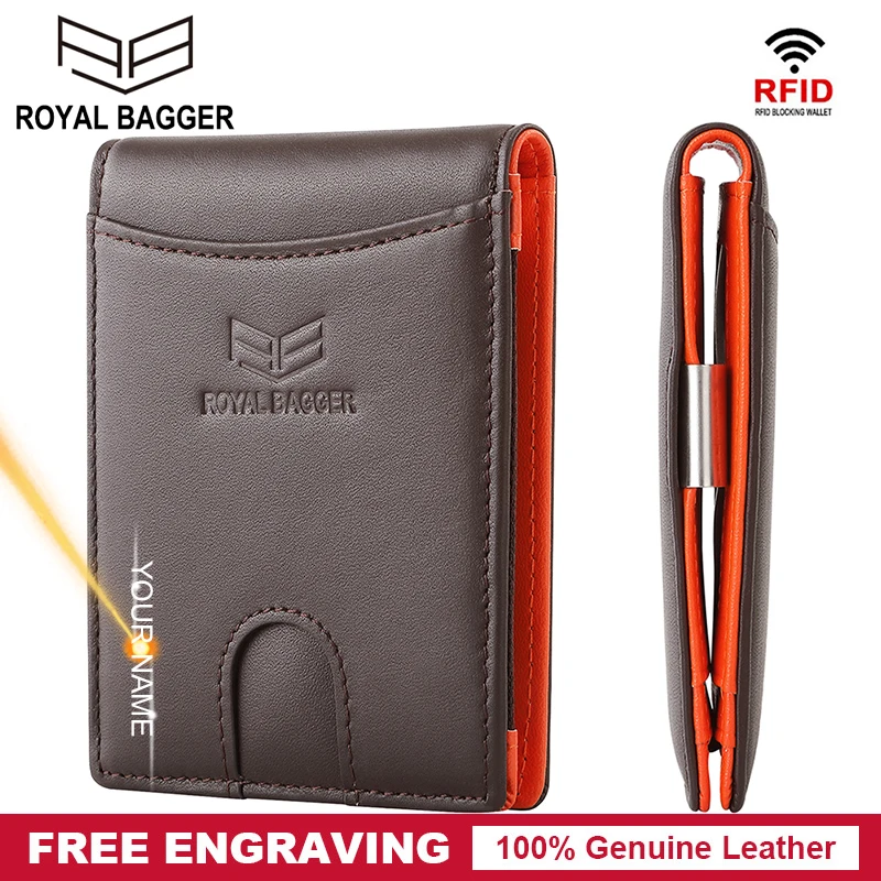

Royal Bagger Short Wallet for Man RFID Blocking Slim Thin Card Holder Clip Genuine Cow Leather Fashion Men Wallets Purse Holders