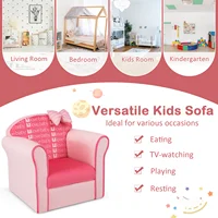 Kids Cute Pink Bow Sofa Children Couch Toddler Upholstered Armchair Solid Wood 4