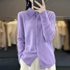 100% Mink Cashmere POLO Collar Women's Sweater Cardigan Solid Color Thick warm Cardigan Sweater For Women 2023 Autumn/Winter New 3