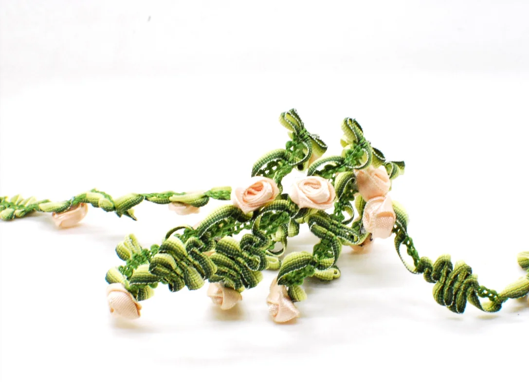 2 Yards Woven Rococo Ribbon Trim with Rose Flower Buds Decorative Floral Ribbon Scrapbook Materials Clothing Craft Supplies