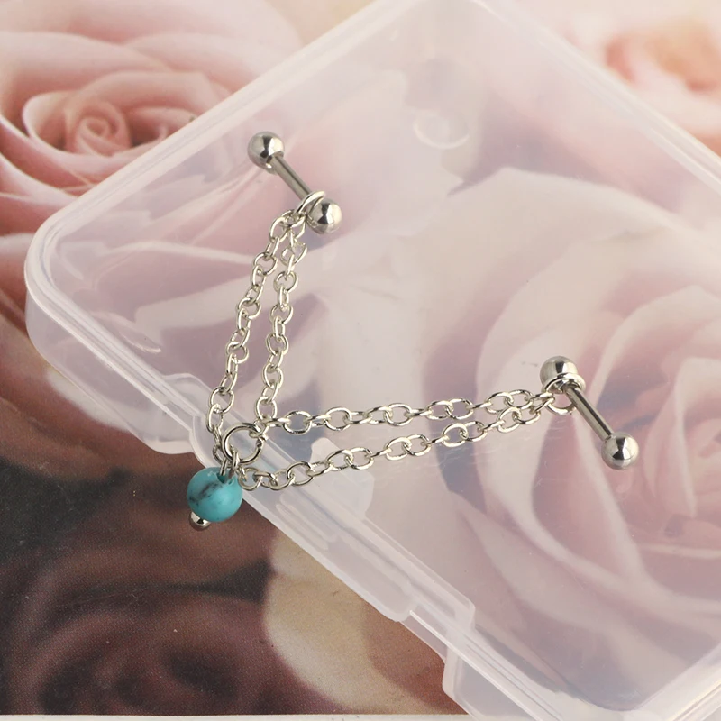 Stainless Steel Barbell Helix Cartilage Stud Earrings Chain Bead Dangle 16g Forward Helix Tragus Daith Conch Piercing J