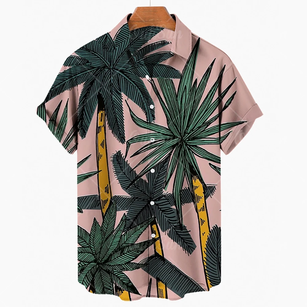 2022 Men's Hawaiian 3D T-Shirt Summer Fashion Coconut Tree Creative Pattern Short Sleeve Dress Vacation Beach Style Shirt