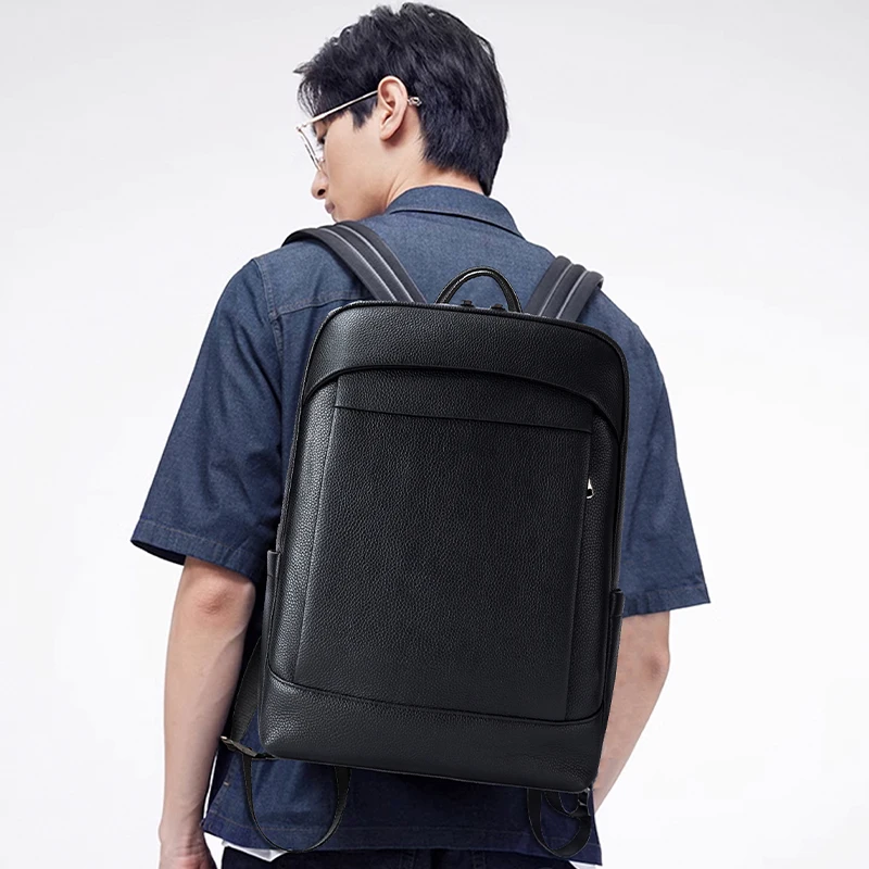 High Quality Genuine Leather Men's Backpack Large Capacity Laptop Bag School Backpack Male Shoulder Bag Leather Travel Backpacks 3