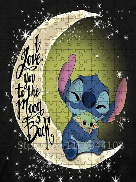 Quebra-cabeças 300/500/1000 pçs puzzles de madeira disney lilo & stitch  parede arte cartaz