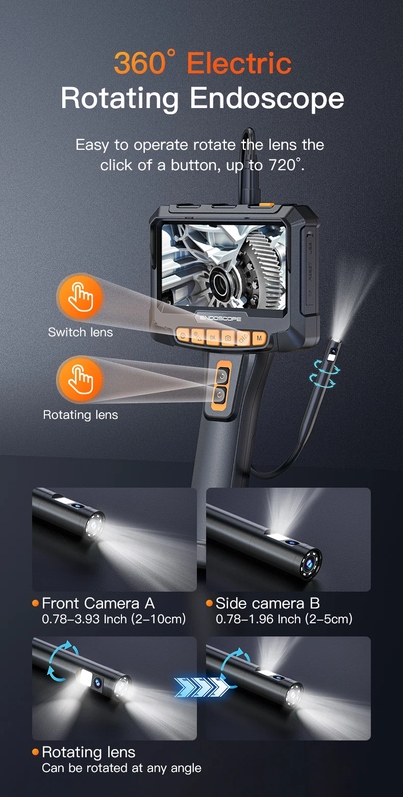 5.0 인치 스크린 내시경 방수 내시경 카메라 G10 Pro 1080P 산업용 검사 자동차 카메라 듀얼 렌즈 내시경