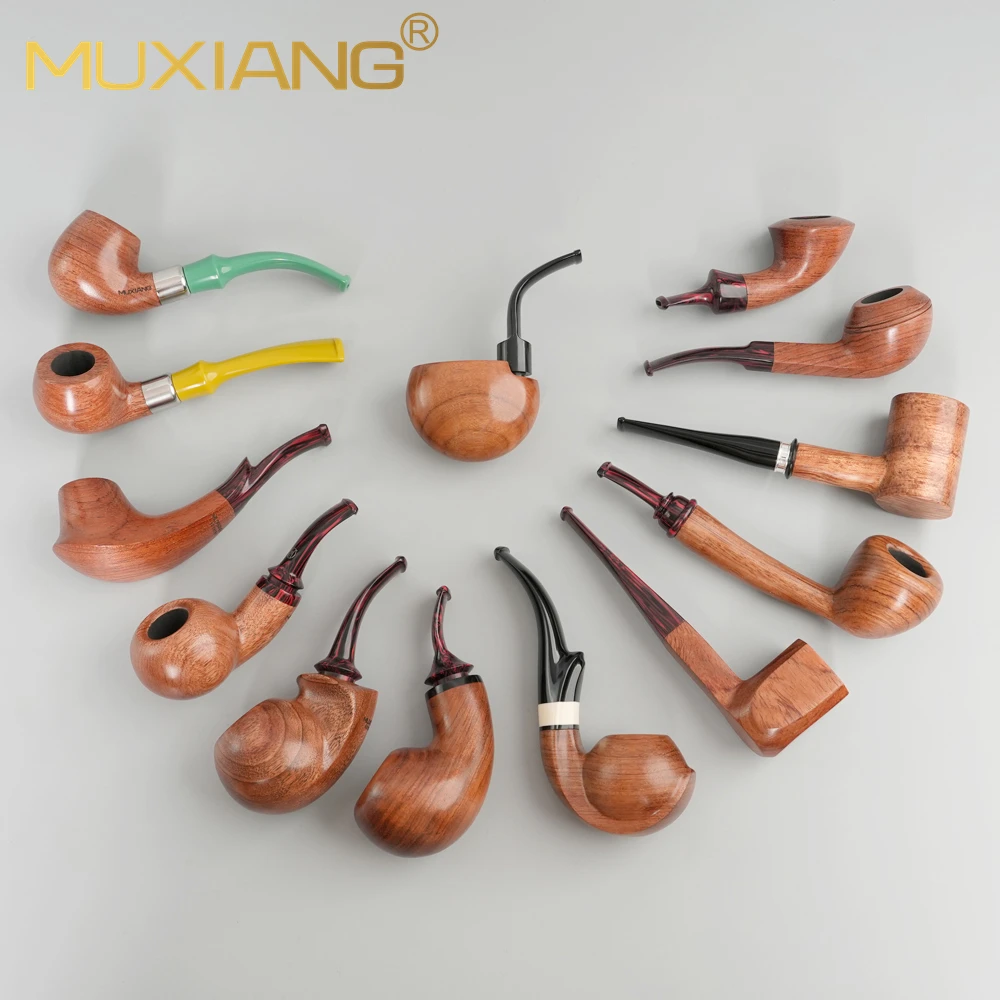 MUXIANG Rainbow Series Tobacco Pipe Sandalwood Pipe 3/9mm Filter Solid Wood with Rainbow Colored Mouth Father Day Gift