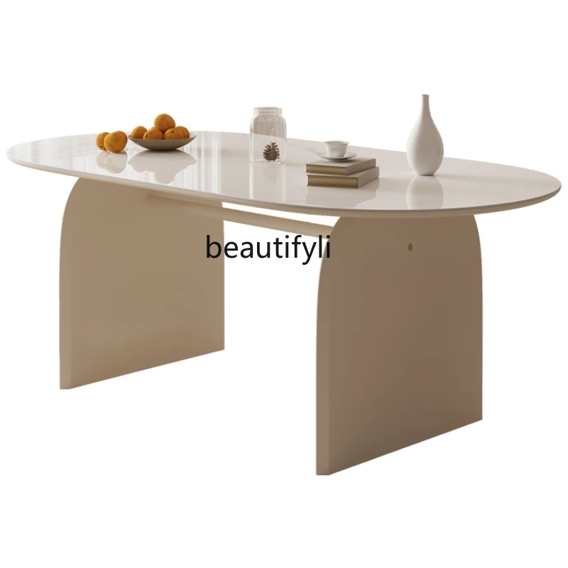 

yj Nordic Style Design Household Dining Table Simple Solid Wood Workbench Rectangular Desk Oval Conference Long Table