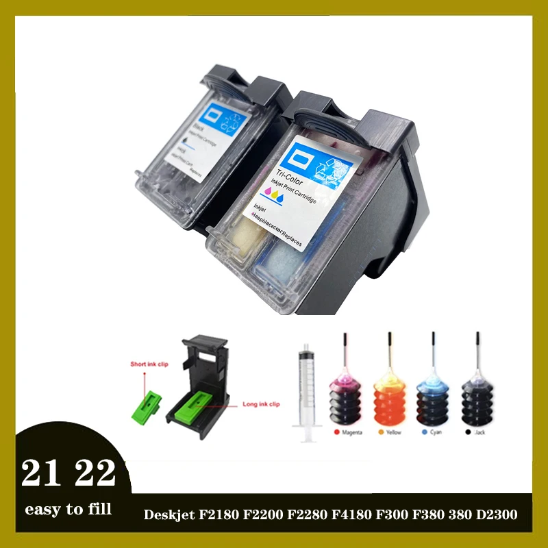 21 22 Cartuccia Di Inchiostro Della Ricarica Di Ricambio Per Hp 21 Per Hp 21 Xl 21Xl Per Deskjet F2180 F2200 F2280 F4180 F300 F380 380 D2300