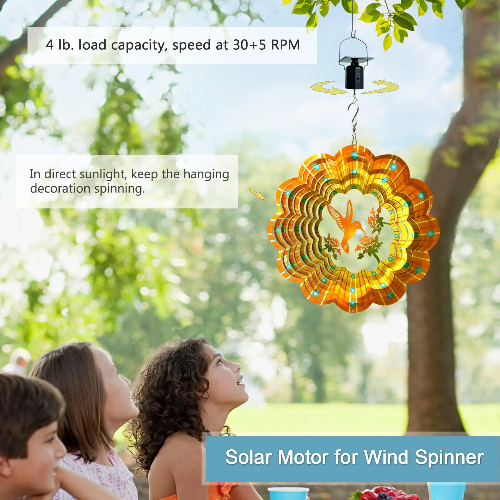 Solar Wind Spinner Solar Motor Hook Wind Chime Ornament Rotating Outdoor Decor solar wind spinner