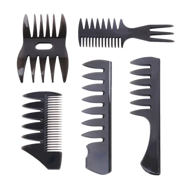 Hair Comb Vintage Oil Hair Comb 5Pcs Set Back Hair Wide-Tooth Airplane Head Comb Regular Men's Styling Detangling Trident Texture