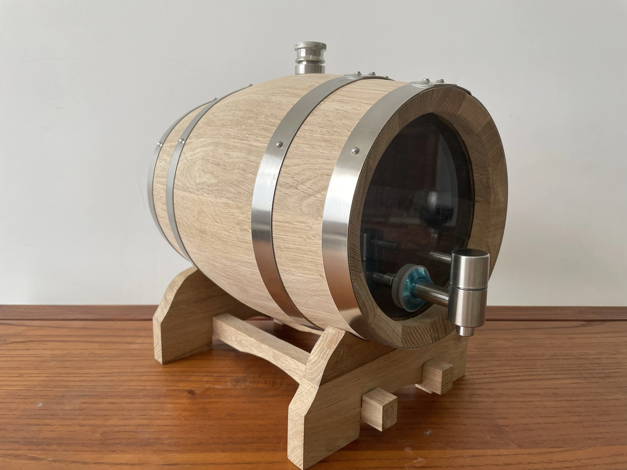 3L Double-sided Glass Wood Oak Barrel Red Wine Barrel Tank Wine Barbecue Draft Beer Storage Wooden