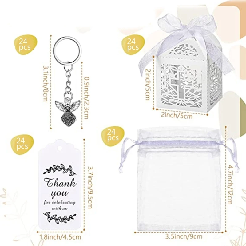 

30Pcs/24Pcs Angel Keychain Pendant Favor Box Keychain Christening Gift Keyring with Thank You Kraft Pendant Bag for Kids