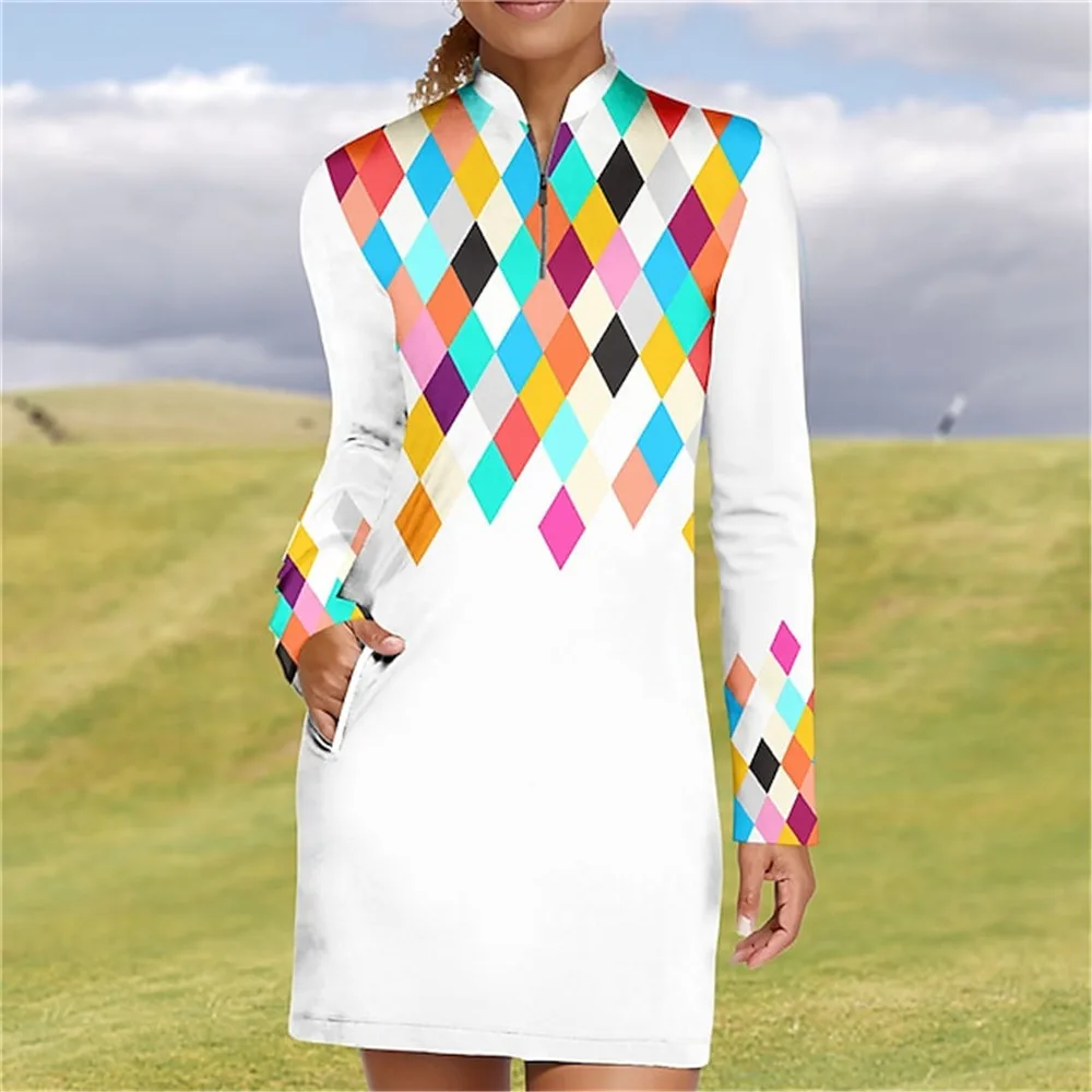 

Women's Spring Autumn Tennis 1/4 Zip Stand Dress Golf Dress Breathable Quick Dry Moisture Wicking Long Sleeve Tennis Outfit